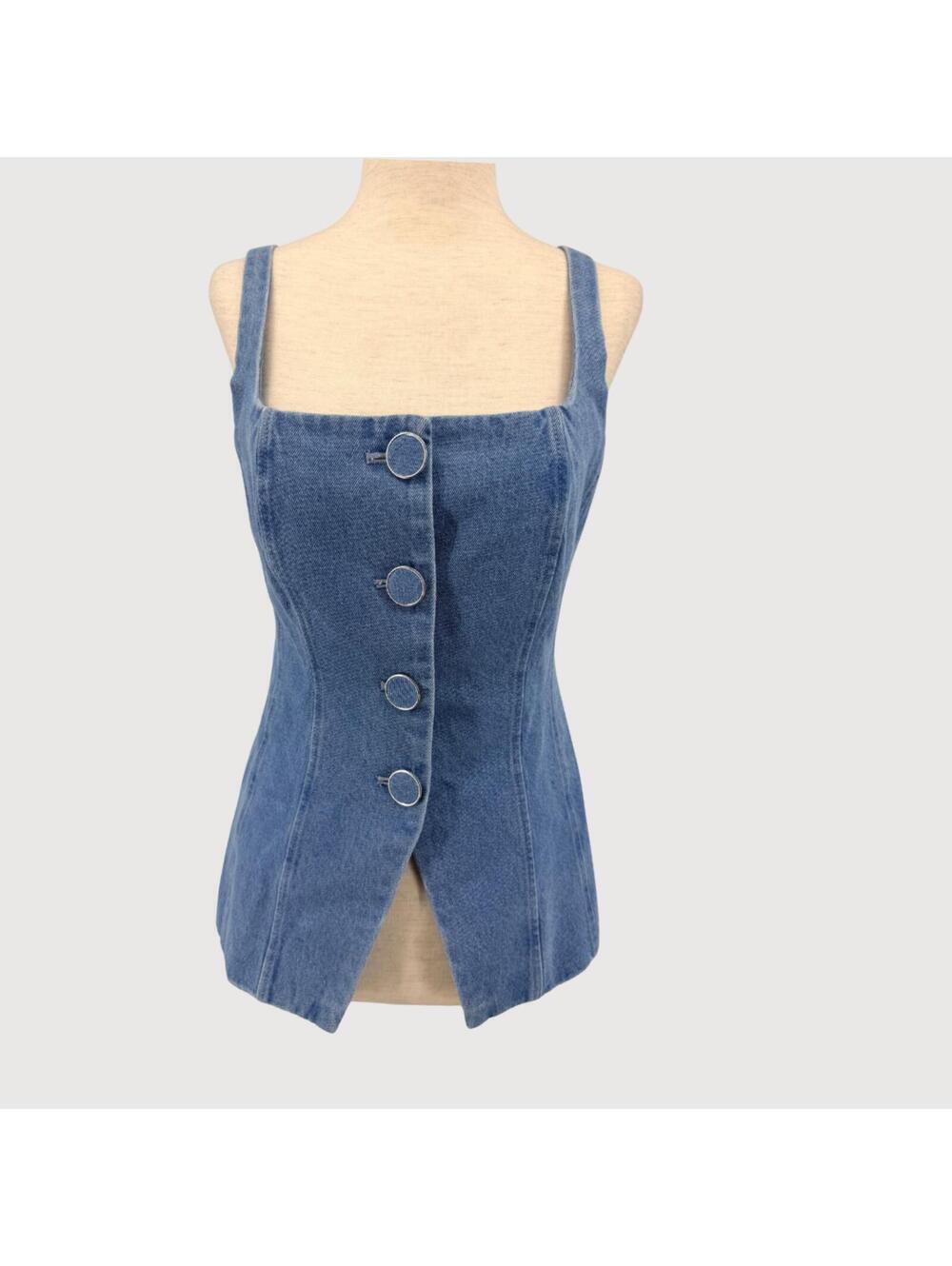 Caroline Constas Denim Corset Vest Top Medium Wash 6